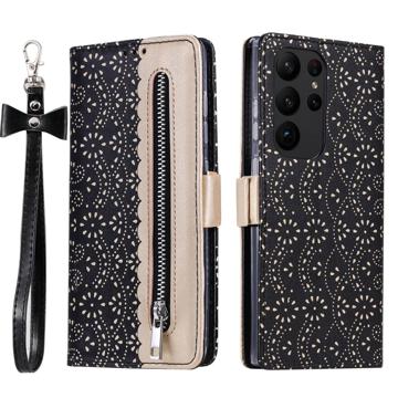 Lace Pattern Samsung Galaxy S23 Ultra 5G Wallet Case - Black