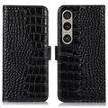 Sony Xperia 1 VI Crocodile Series Wallet Leather Case with RFID - Black