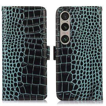 Sony Xperia 1 VI Crocodile Series Wallet Leather Case with RFID - Green