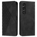 Sony Xperia 1 VI Rhombus Pattern Wallet Case with Magnetic Closure - Black