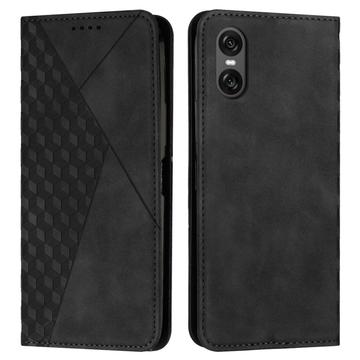 Sony Xperia 10 VI Rhombus Pattern Wallet Case with Magnetic Closure - Black