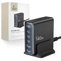 Tech-Protect DC140W GaN 5-Port Desktop Charger with 3x PD USB-C, 2x QC 3.0 USB-A - Black