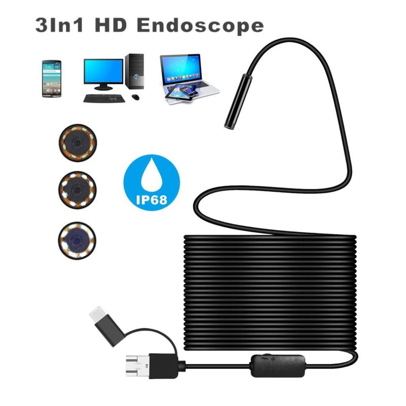 Waterproof 8mm Endoscope Camera - USB, MicroUSB, Type-C - 10m