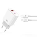 XO CE12 Quick Wall Charger w. USB-C Cable - 20W, QC, PD - White