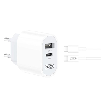 XO L97 Dual-Port Wall Charger With USB-C Cable - White