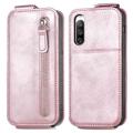 Zipper Pocket Sony Xperia 10 IV Vertical Flip Case - Rose Gold