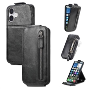 iPhone 16 Zipper Pocket Vertical Flip Case - Black