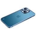 iPhone 13 Metal Bumper with Tempered Glass Back - Blue