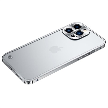 iPhone 13 Pro Max Metal Bumper with Tempered Glass Back - Silver