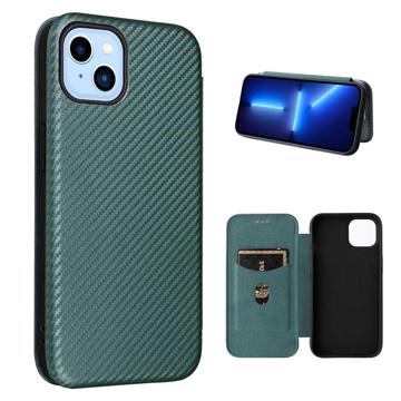 iPhone 14 Max Flip Case - Carbon Fiber - Green