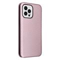 iPhone 14 Pro Max Flip Case - Carbon Fiber - Rose Gold