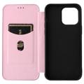 iPhone 14 Pro Max Flip Case - Carbon Fiber - Rose Gold