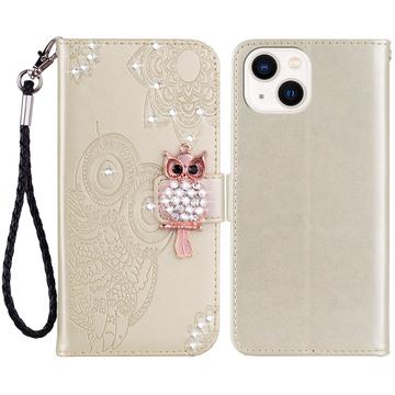 iPhone 15 Owl Rhinestone Wallet Case