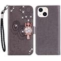 iPhone 15 Plus Owl Rhinestone Wallet Case - Grey