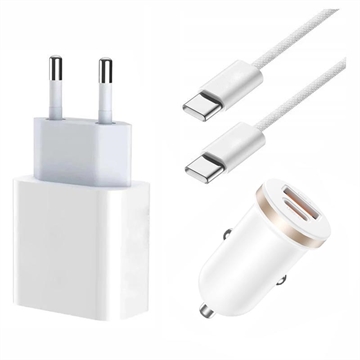 iPhone 15 Pro/15 Pro Max/16 Pro/16 Pro Max 20W Charger / Car Charger w.Cable 2m - White