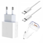 iPhone 15/15 Plus/15 Pro/15 Pro Max 20W Charger / Car Charger w.Cable 2m - White
