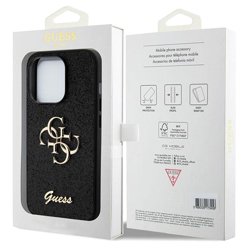 Coque iPhone 15 Pro - Guess similicuir saffiano logo métallique