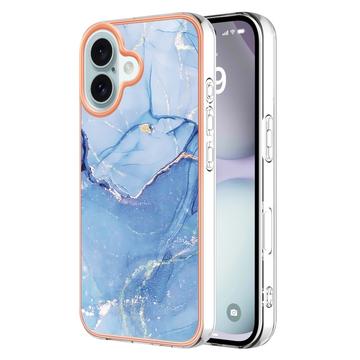 iPhone 16 Marble Pattern Electroplated IMD TPU Case - Blue