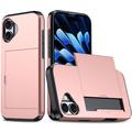 iPhone 16 Plus Hybrid Case with Sliding Card Slot - Rose Gold