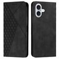 iPhone 16 Plus Rhombus Pattern Wallet Case with Magnetic Closure - Black