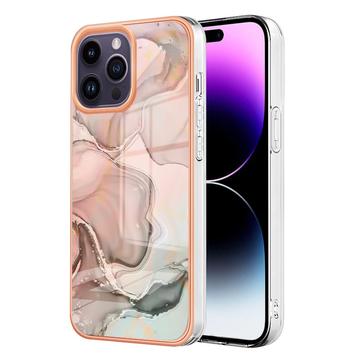 iPhone 16 Pro Marble Pattern Electroplated IMD TPU Case - Pink