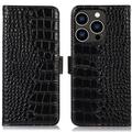 iPhone 16 Pro Max Crocodile Series Wallet Leather Case with RFID - Black