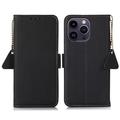 iPhone 16 Pro Wallet Leather Case with RFID - Black