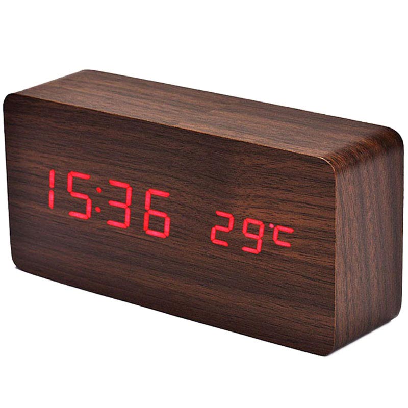terug Kracht huren LED Alarm Clock - Wooden Design