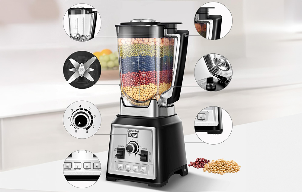 Amzchef 8088-GA Blender / Smothie Maker - 2000W, 2l - Grey