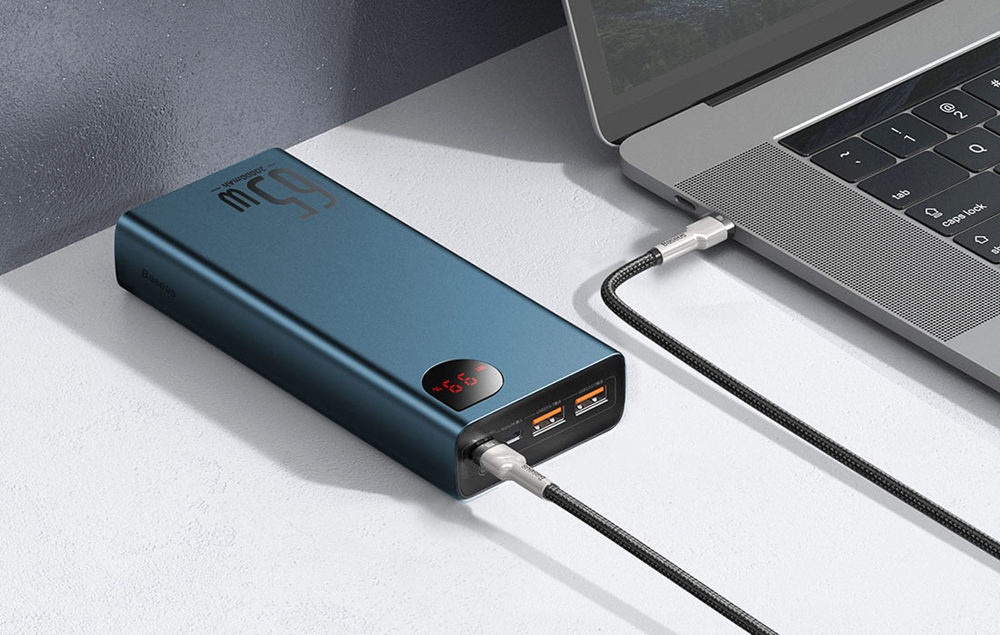 Baseus Adaman Metal Digital Display Quick Charge Power Bank 20000mAh/65W - 2xUSB-A, USB-C - Blue